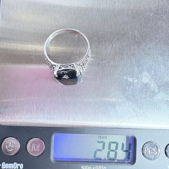 VTG Sterling Silver 925 Smoky Quartz Scroll Shoulders Statement Ring Size 8.75 - Picture 10 of 10